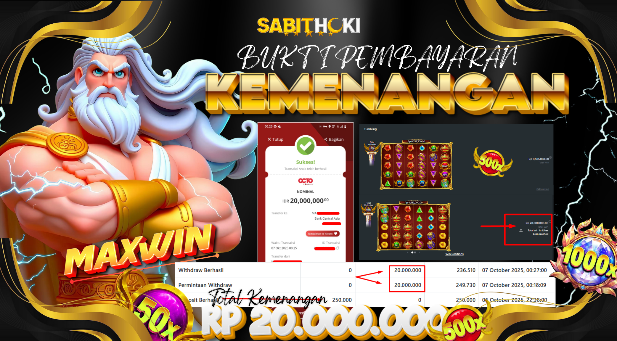 SELAMAT KEPADA MEMBER SETIA SABITHOKI YANG BERHASIL JACKPOT DI PERMAINAN GATES OLYMPUS SUPER SCATTER
